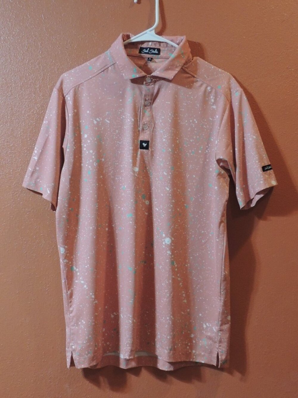 Bad Birdie Shirt Men Medium Pink Blue White Paint Spot Outdoor Fun Golf Shirt